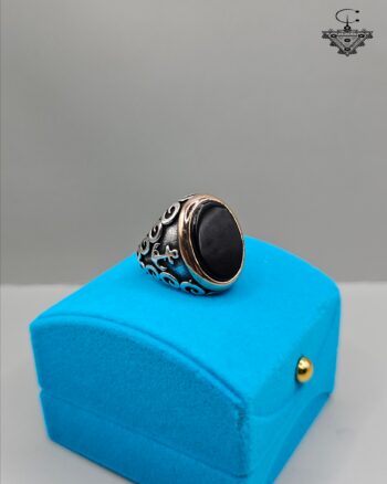 Men’s Silver 925 Ring with Black Stone & Copper Detail – Handmade Vintage Style