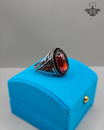 Silver Ring with Large Real Red Stone – Handmade Modern Design – Silver 925 – 17g