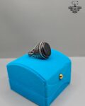 Silver 925 Ring for Men with Large Flat Black Stone – Modern Handmade Style