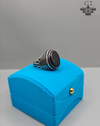 Silver 925 Ring for Men with Large Flat Black Stone – Modern Handmade Style
