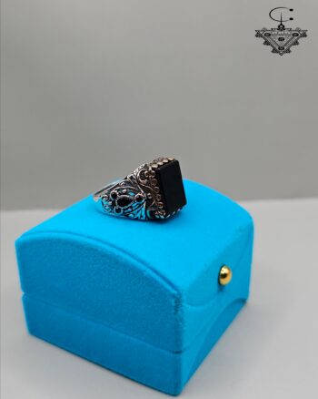 Silver 925 Men’s Ring with Large Black Square Stone – Modern Style, 15g