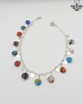 Silver 925 Anklet with Colorful Beads & Heart Charms