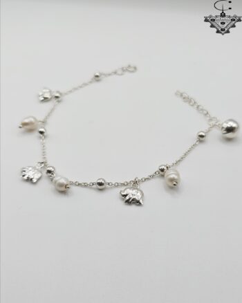 Silver 925 Anklet with Pearl & Elephant Charm