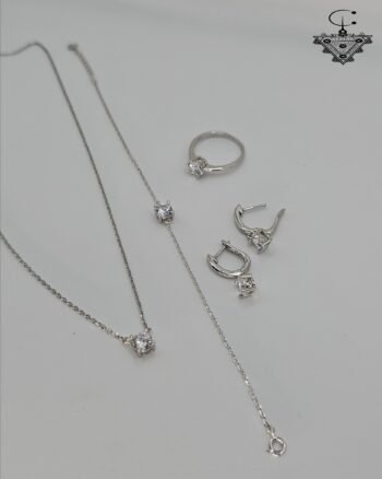 Elegant Single-Stone Zircon Jewelry Set – Diamond-Cut Sparkle in Solid 925 Silver